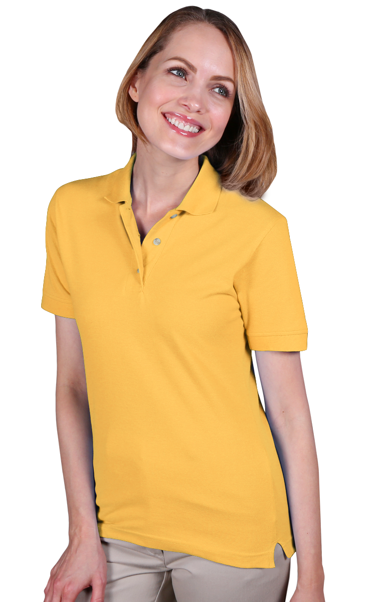 LADIES SHORT SLEEVE TEFLON TREATED PIQUES NO POCKET  -  YELLOW SMALL SOLID