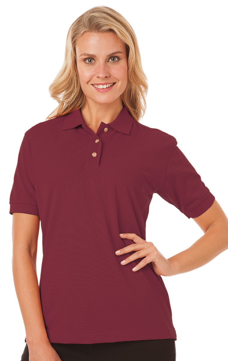 LADIES SHORT SLEEVE SUPERBLEND PIQUE  -  BURGUNDY EXTRA SMALL SOLID