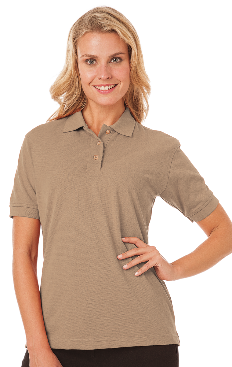 LADIES SHORT SLEEVE SUPERBLEND PIQUE  -  TAN EXTRA SMALL SOLID