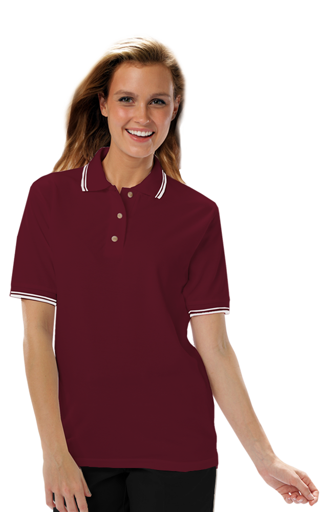 LADIES SHORT SLEEVE TIPPED COLLAR & CUFF PIQUES ### - BURGUNDY 2 EXTRA LARGE TIPPED WHITE