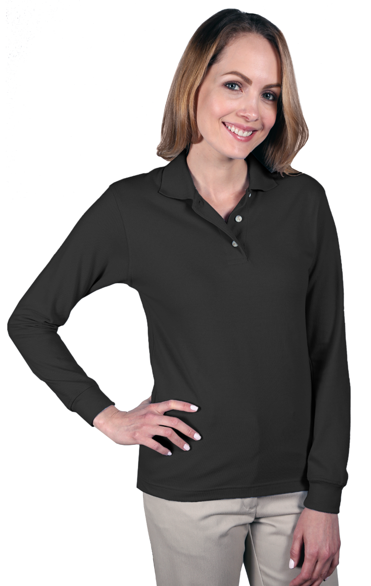 LADIES LONG SLEEVE SUPERBLEND PIQUE  -  BLACK 2 EXTRA LARGE SOLID