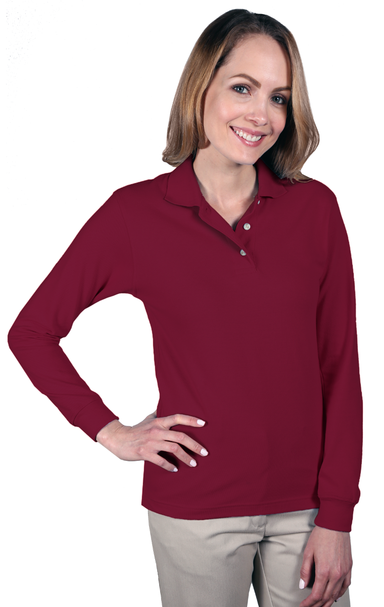 LADIES LONG SLEEVE SUPERBLEND PIQUE  -  BURGUNDY 2 EXTRA LARGE SOLID