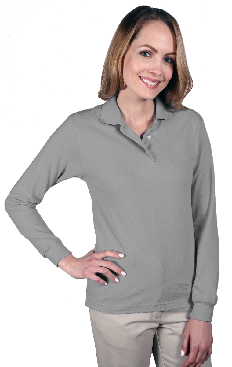 LADIES LONG SLEEVE SUPERBLEND PIQUE -  GREY 2 EXTRA LARGE SOLID