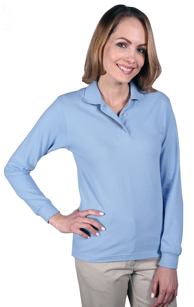 LADIES LONG SLEEVE SUPERBLEND PIQUE  -  LIGHT BLUE 2 EXTRA LARGE SOLID