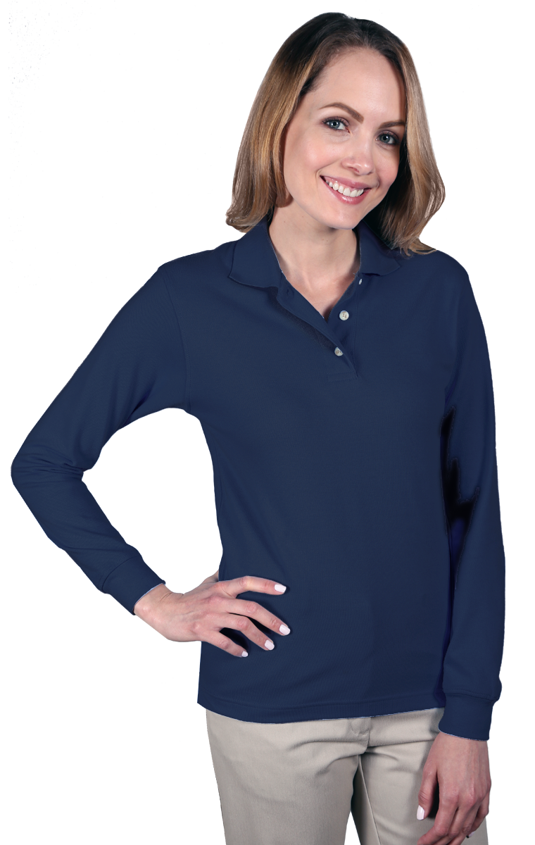 LADIES LONG SLEEVE SUPERBLEND PIQUE  -  NAVY 2 EXTRA LARGE SOLID