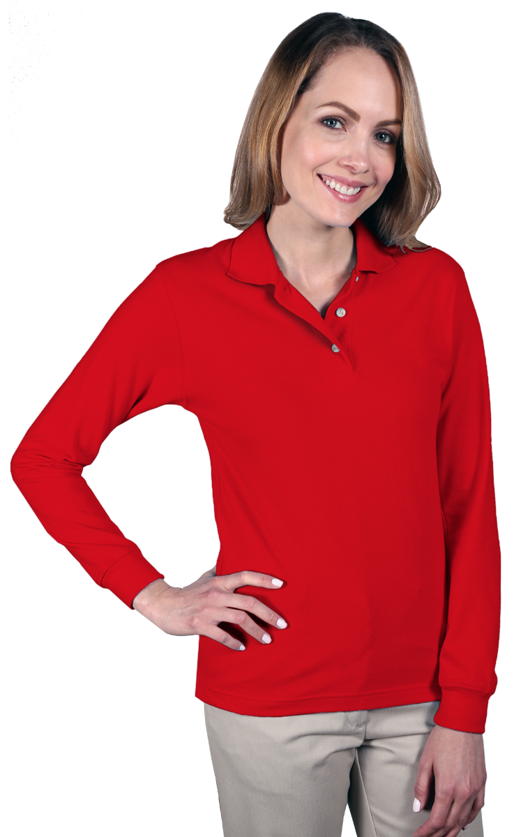 LADIES LONG SLEEVE SUPERBLEND PIQUE  -  RED 2 EXTRA LARGE SOLID