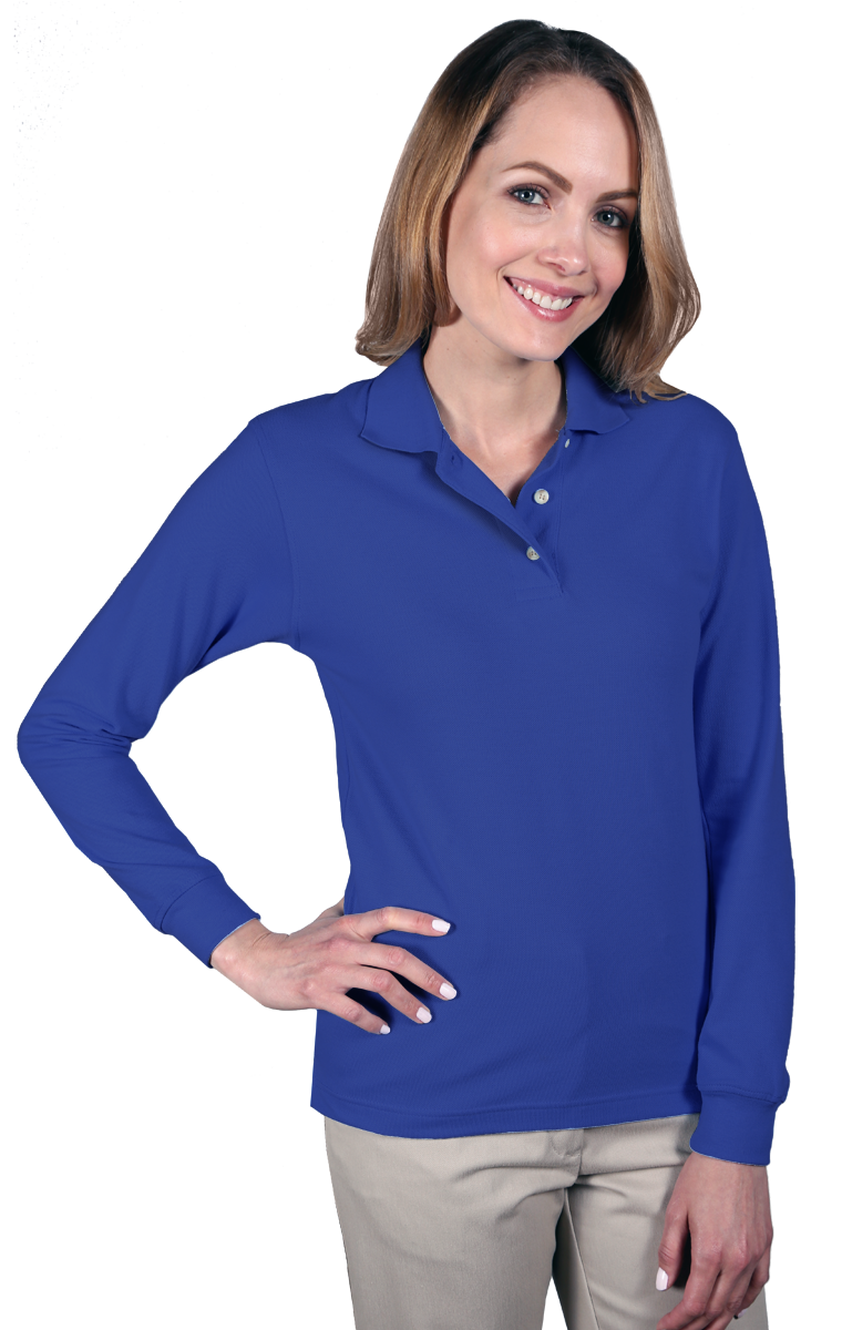 LADIES LONG SLEEVE SUPERBLEND PIQUE  -  ROYAL 2 EXTRA LARGE SOLID