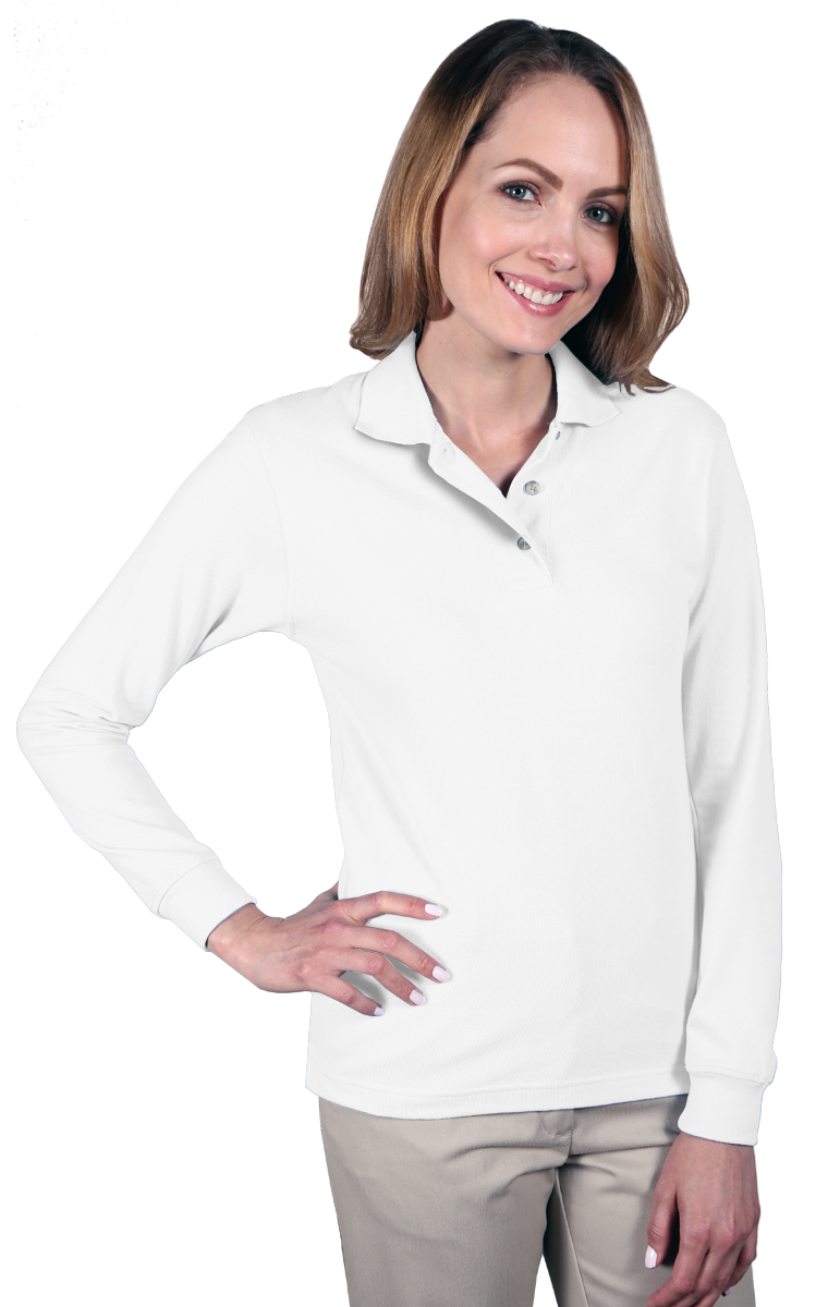 LADIES LONG SLEEVE SUPERBLEND PIQUE  -  WHITE 2 EXTRA LARGE SOLID