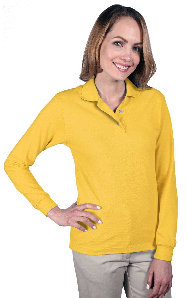 LADIES LONG SLEEVE SUPERBLEND PIQUE  -  YELLOW SMALL SOLID