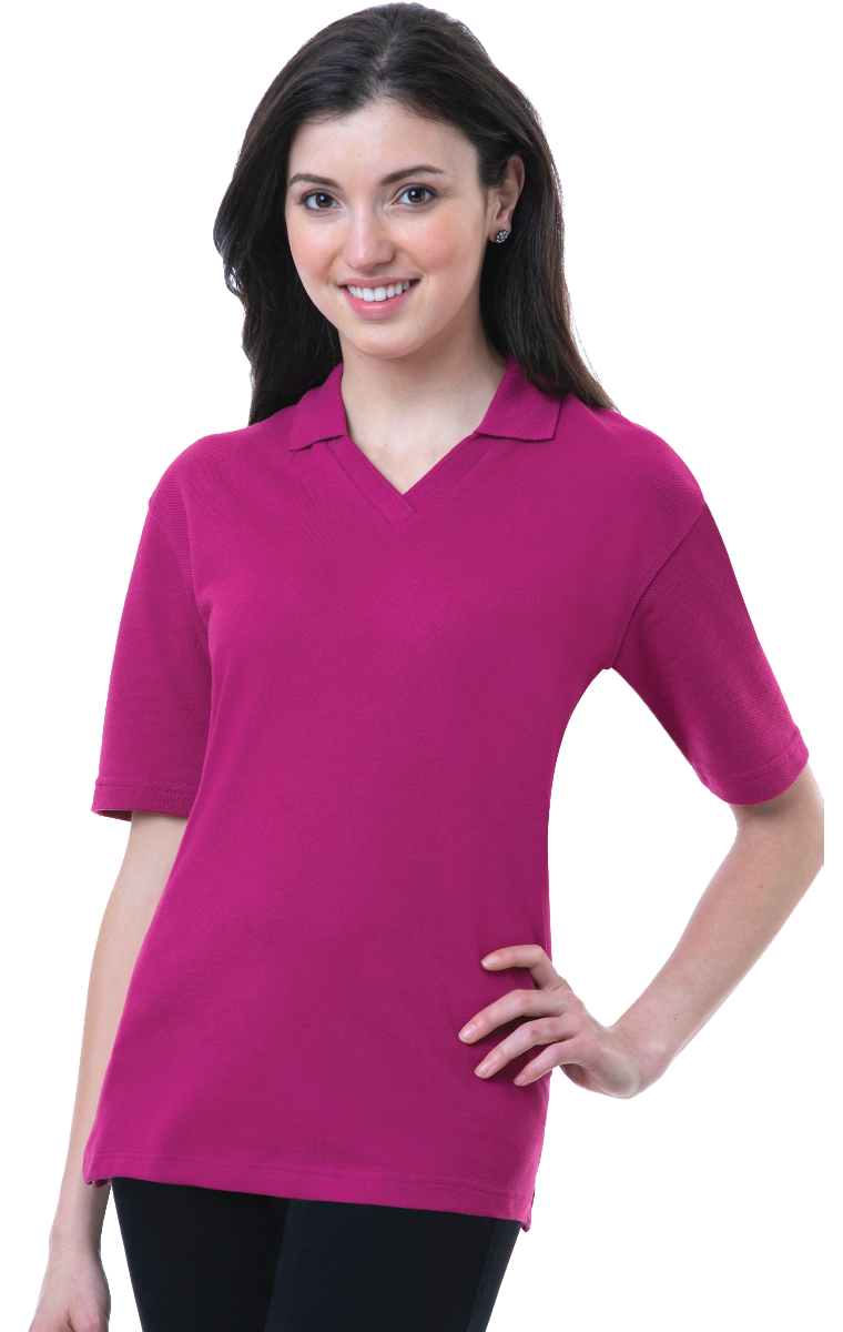 LADIES SHORT SLEEVE V-NECK  -  BERRY SMALL SOLID