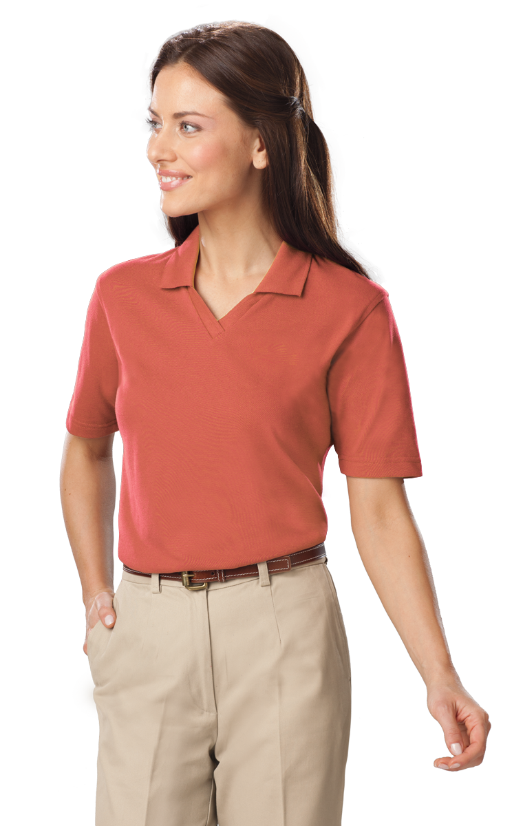 LADIES SHORT SLEEVE V-NECK  -  CORAL 2 EXTRA LARGE SOLID