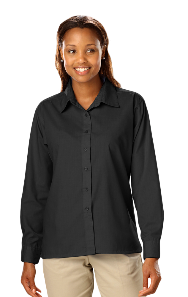 LADIES L/S LIGHT WEIGHT POPLIN SHIRT  -  BLACK 2 EXTRA LARGE SOLID