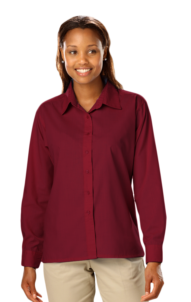 LADIES L/S LIGHT WEIGHT POPLIN SHIRT  -  BURGUNDY SMALL SOLID