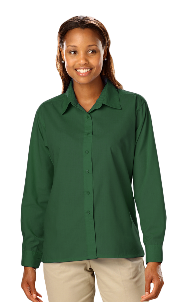 LADIES L/S LIGHT WEIGHT POPLIN SHIRT  -  HUNTER SMALL SOLID