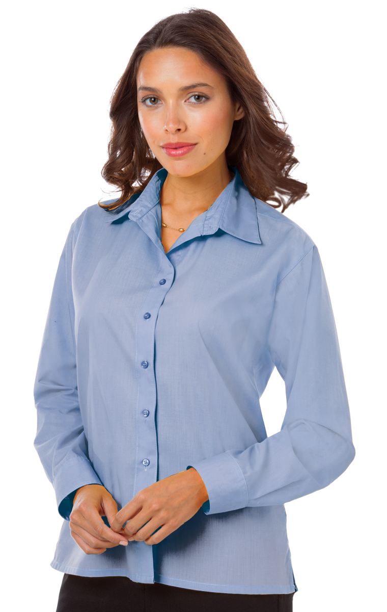 LADIES L/S LIGHT WEIGHT POPLIN SHIRT  -  LIGHT BLUE SMALL SOLID