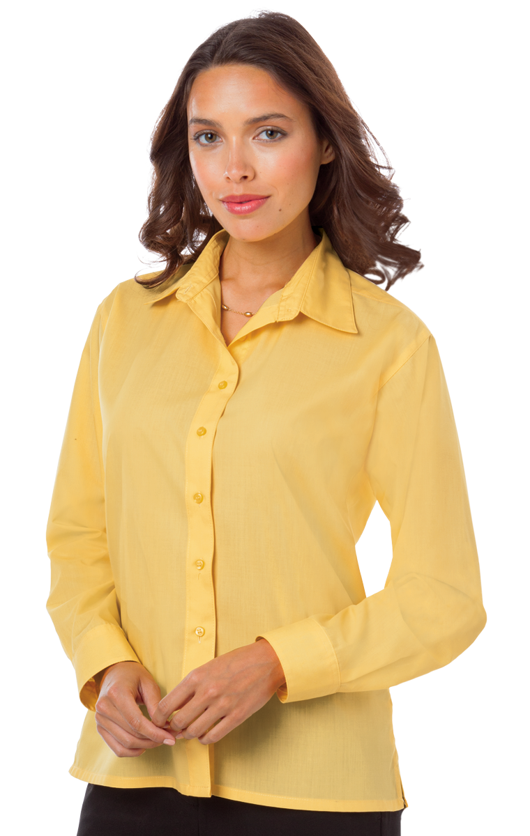 LADIES L/S LIGHT WEIGHT POPLIN SHIRT  -  MAIZE 2 EXTRA LARGE SOLID