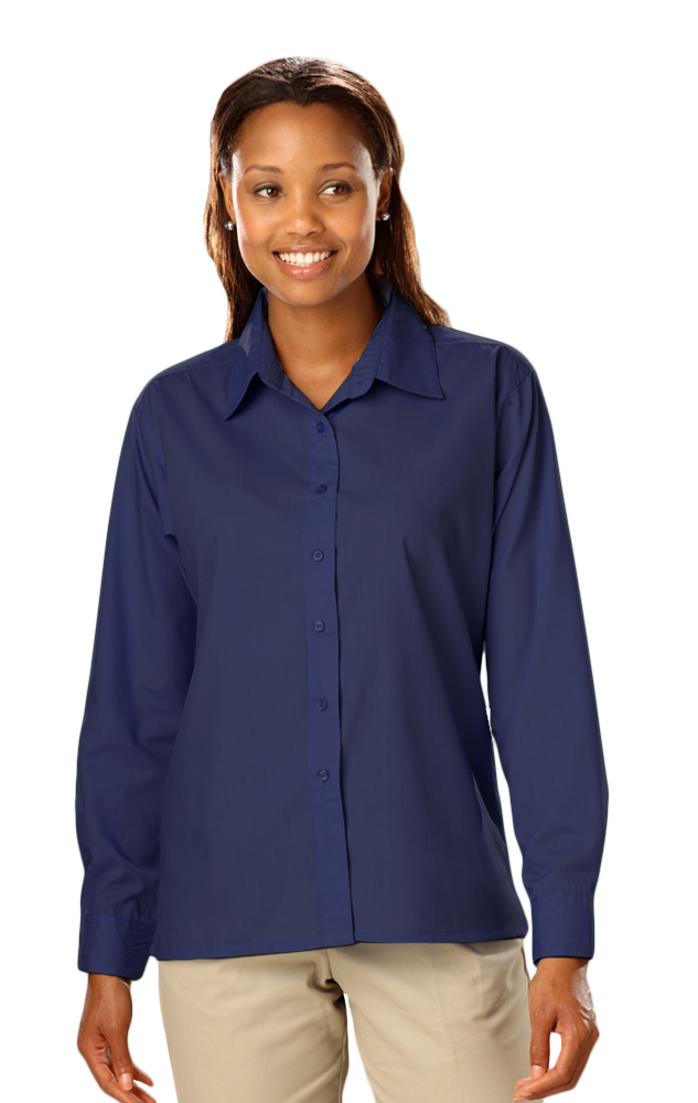 LADIES L/S LIGHT WEIGHT POPLIN SHIRT  -  NAVY SMALL SOLID