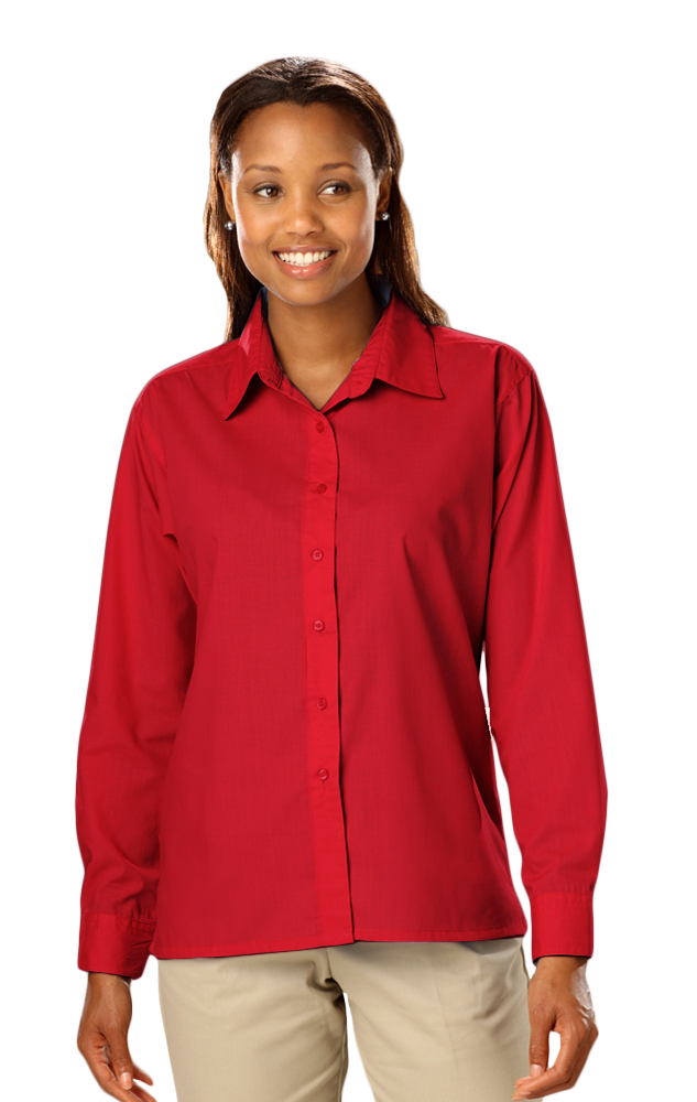 LADIES L/S LIGHT WEIGHT POPLIN SHIRT  -  RED SMALL SOLID