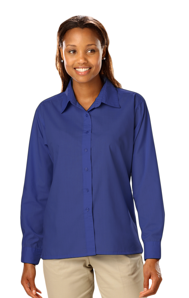 LADIES L/S LIGHT WEIGHT POPLIN SHIRT  -  ROYAL SMALL SOLID