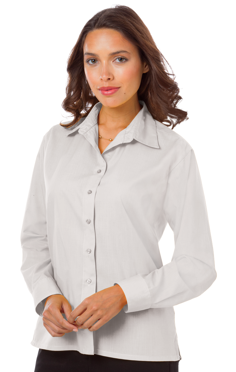 LADIES L/S LIGHT WEIGHT POPLIN SHIRT  -  WHITE SMALL SOLID