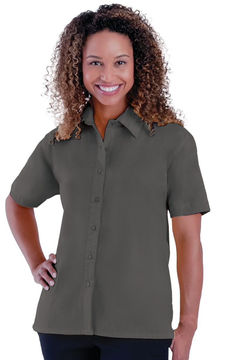 LADIES S/S LIGHT WEIGHT POPLIN SHIRT GRAPHITE 2 EXTRA LARGE SOLID