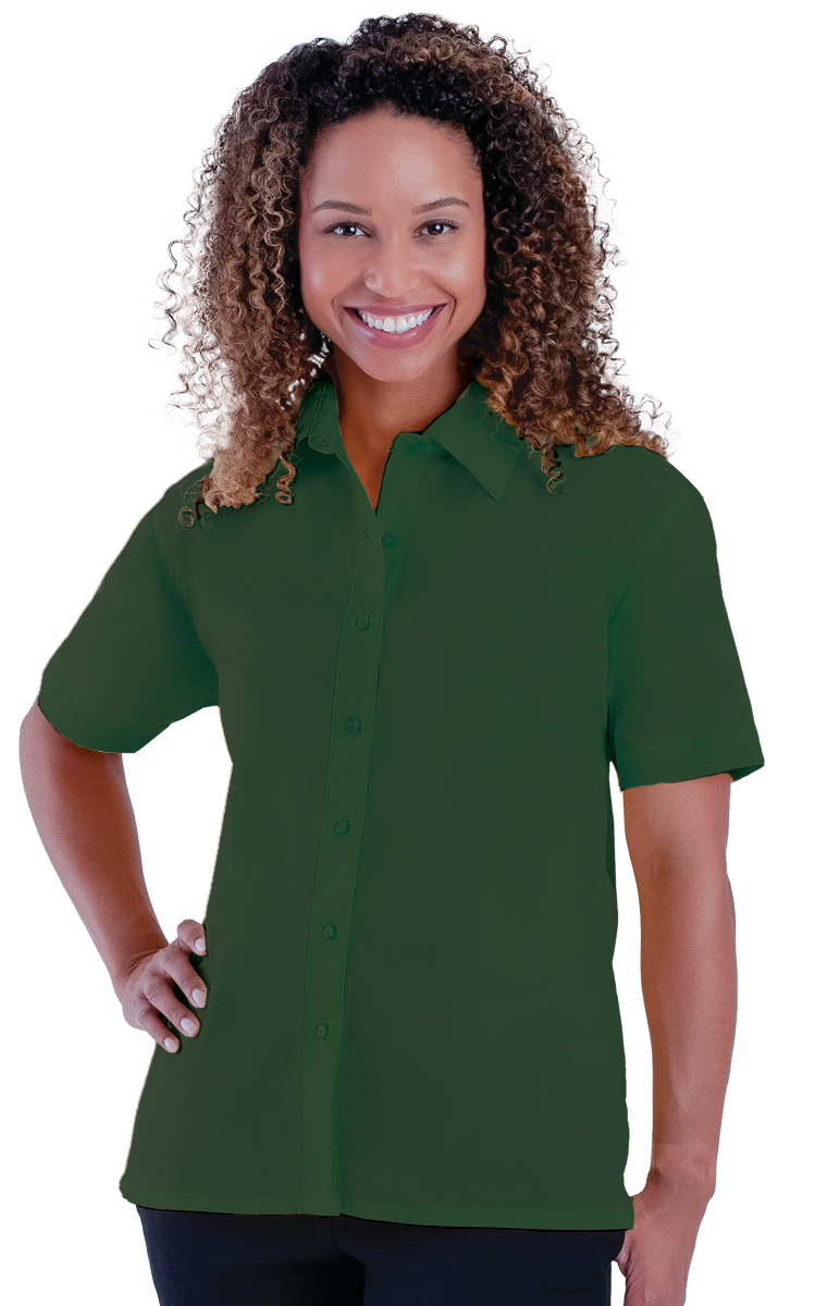 LADIES S/S LIGHT WEIGHT POPLIN SHIRT  -  HUNTER MEDIUM SOLID