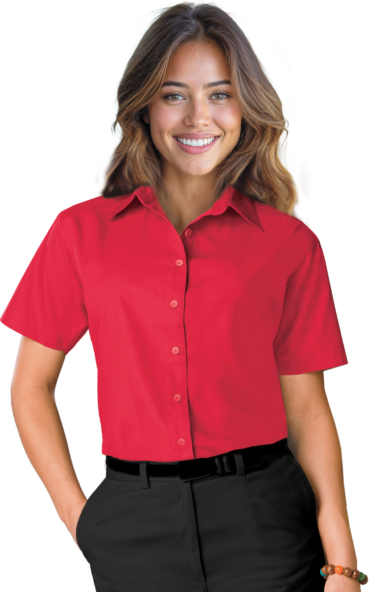 LADIES S/S LIGHT WEIGHT POPLIN SHIRT  -  RED 2 EXTRA LARGE SOLID