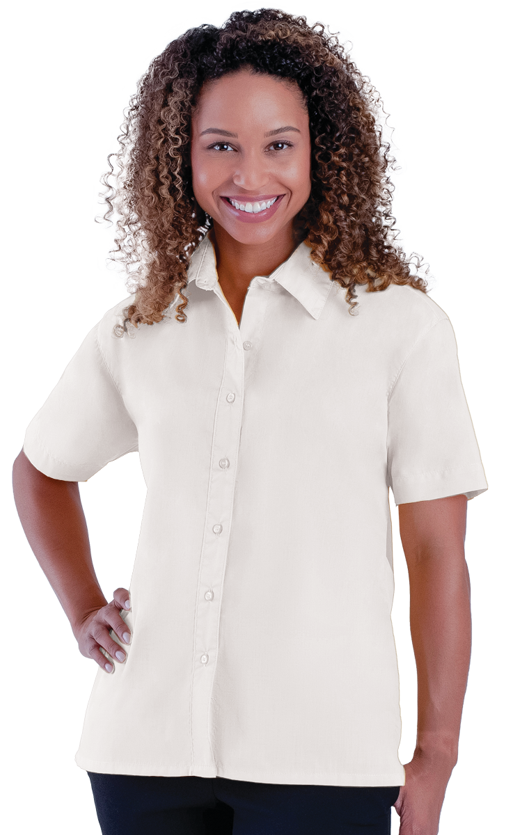 LADIES S/S LIGHT WEIGHT POPLIN SHIRT  -  WHITE 2 EXTRA LARGE SOLID