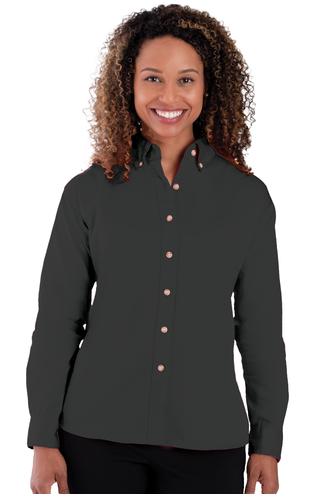 LADIES LONG SLEEVE 100% COTTON TWILL  -  BLACK 2 EXTRA LARGE SOLID