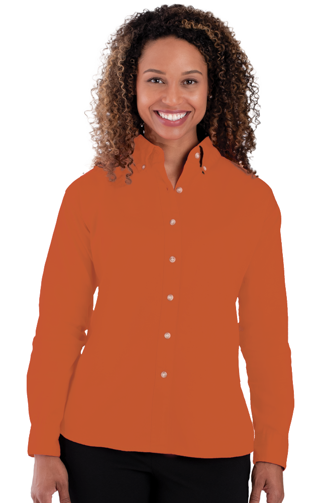 LADIES LONG SLEEVE 100% COTTON TWILL - BURNT ORANGE 2 EXTRA LARGE SOLID