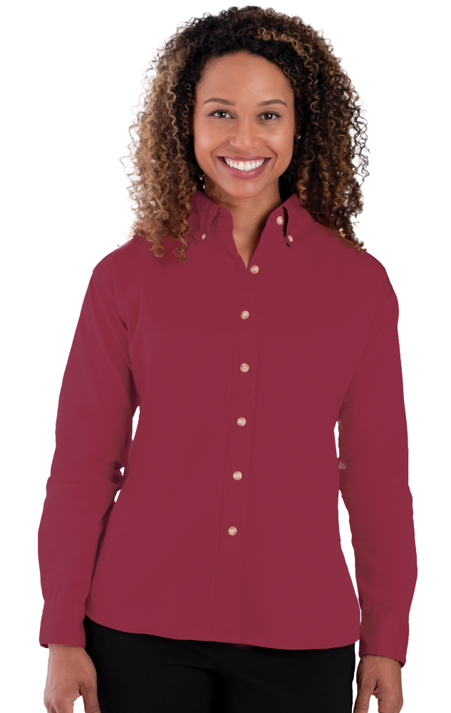 LADIES LONG SLEEVE 100% COTTON TWILL  -  BURGUNDY 2 EXTRA LARGE SOLID