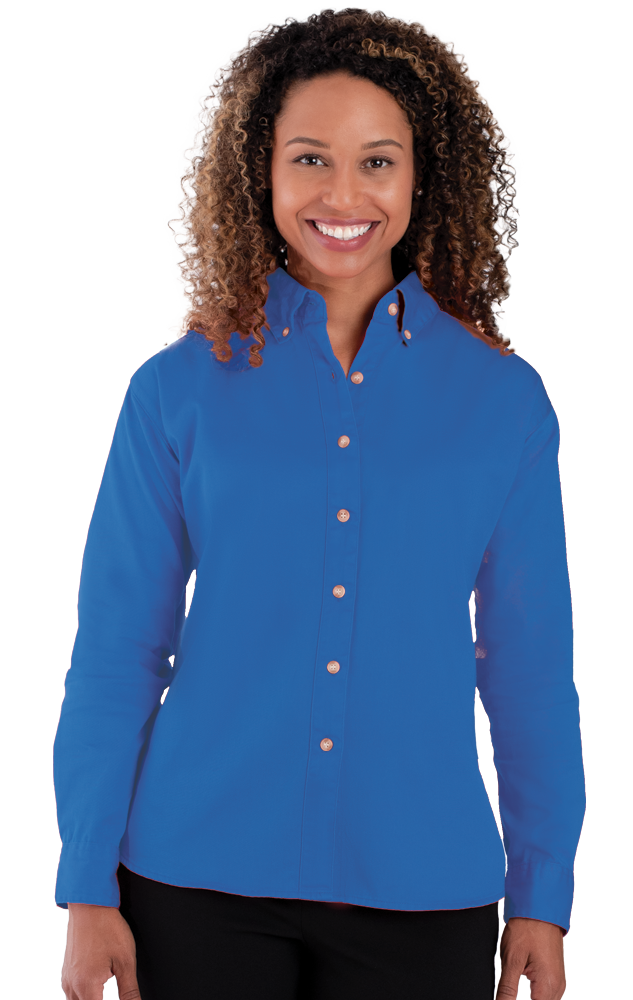 LADIES LONG SLEEVE 100% COTTON TWILL  -  FRENCH BLUE 2 EXTRA LARGE SOLID