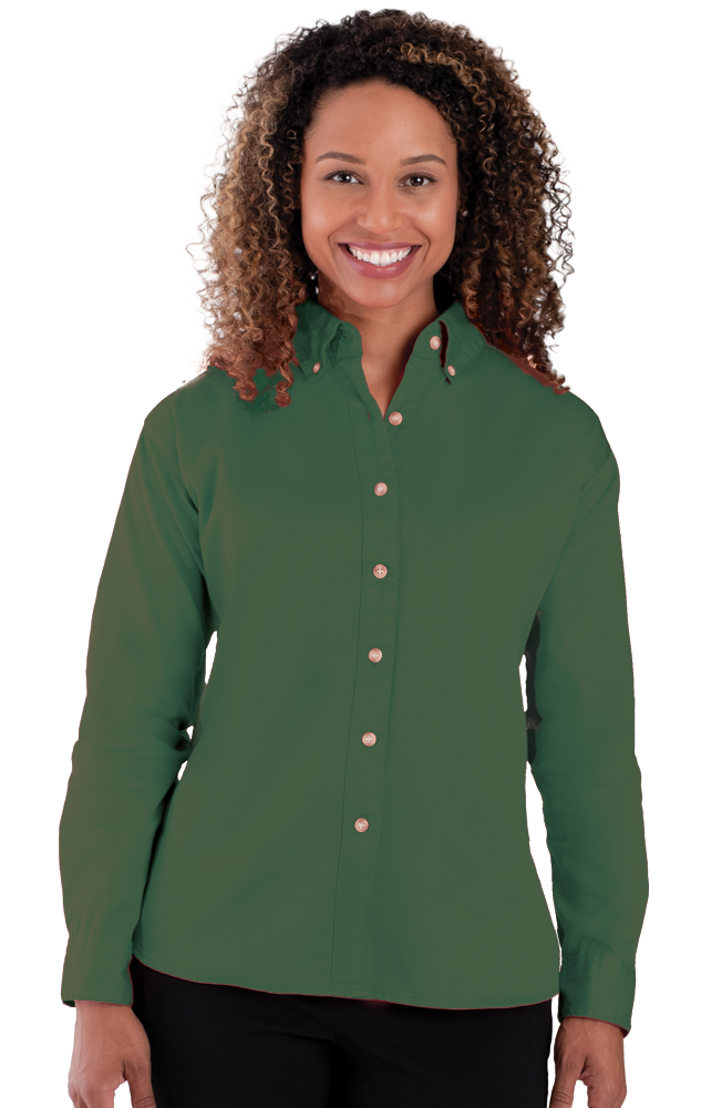 LADIES LONG SLEEVE 100% COTTON TWILL  -  HUNTER 2 EXTRA LARGE SOLID