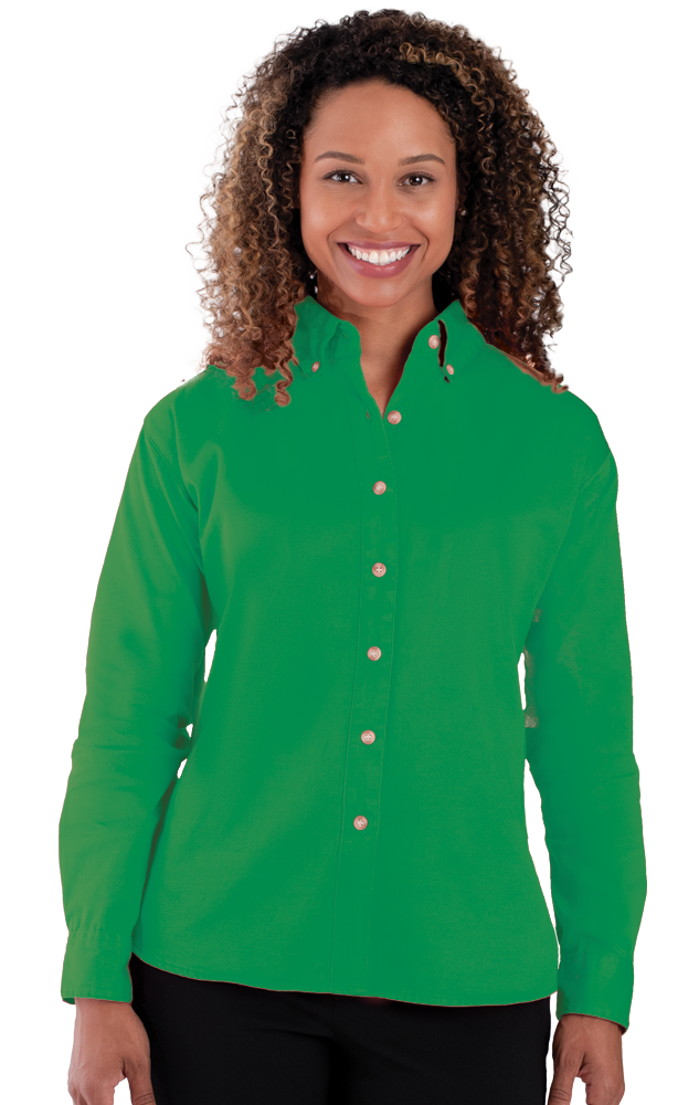 LADIES LONG SLEEVE 100% COTTON TWILL  -  KELLY 2 EXTRA LARGE SOLID