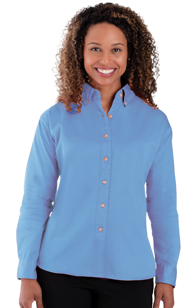 LADIES LONG SLEEVE 100% COTTON TWILL  -  LIGHT BLUE 2 EXTRA LARGE SOLID