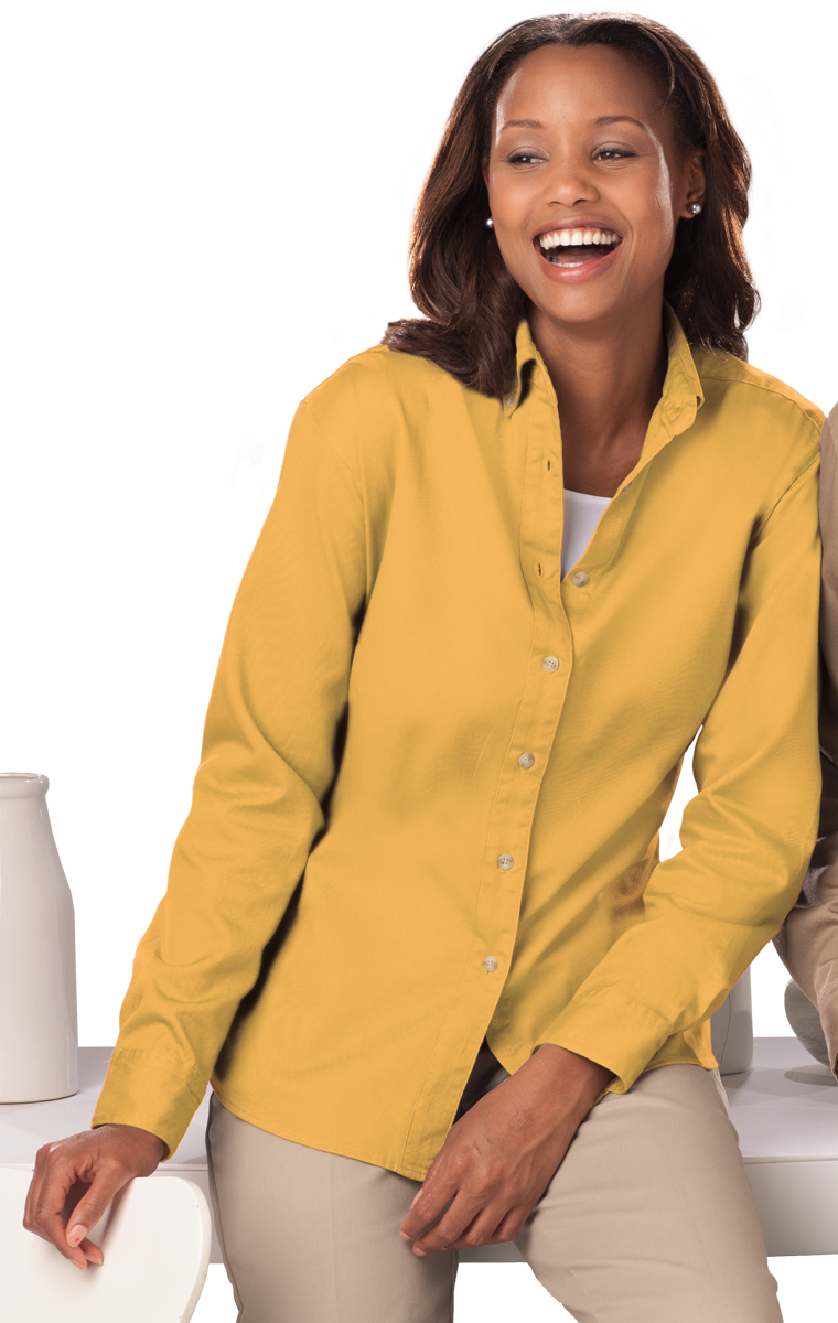 LADIES LONG SLEEVE 100% COTTON TWILL  -  MAIZE 2 EXTRA LARGE SOLID