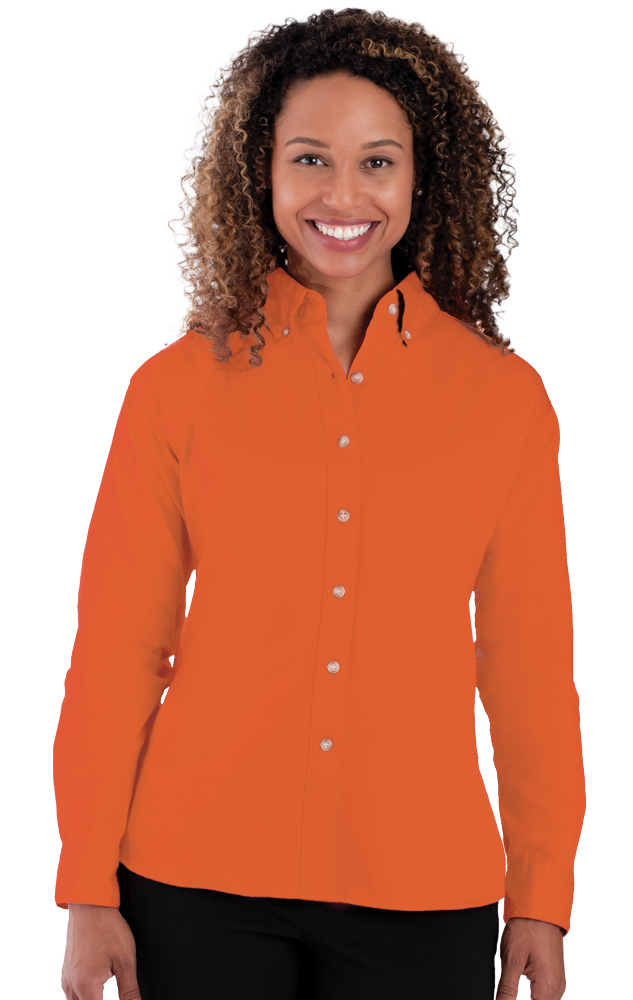 LADIES LONG SLEEVE 100% COTTON TWILL  -  ORANGE 2 EXTRA LARGE SOLID