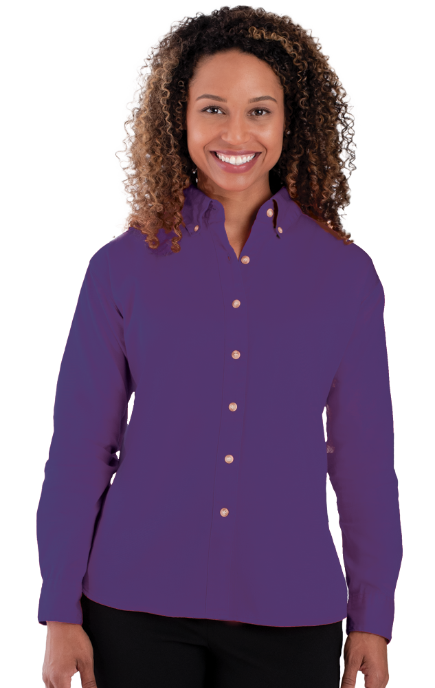 LADIES LONG SLEEVE 100% COTTON TWILL  -  PURPLE 2 EXTRA LARGE SOLID