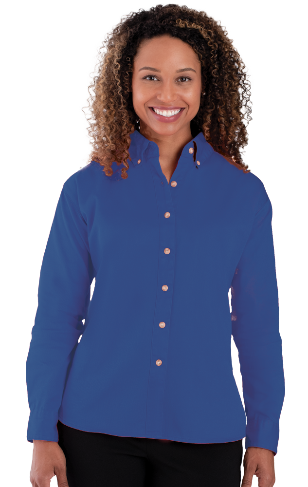 LADIES LONG SLEEVE 100% COTTON TWILL  -  ROYAL 2 EXTRA LARGE SOLID