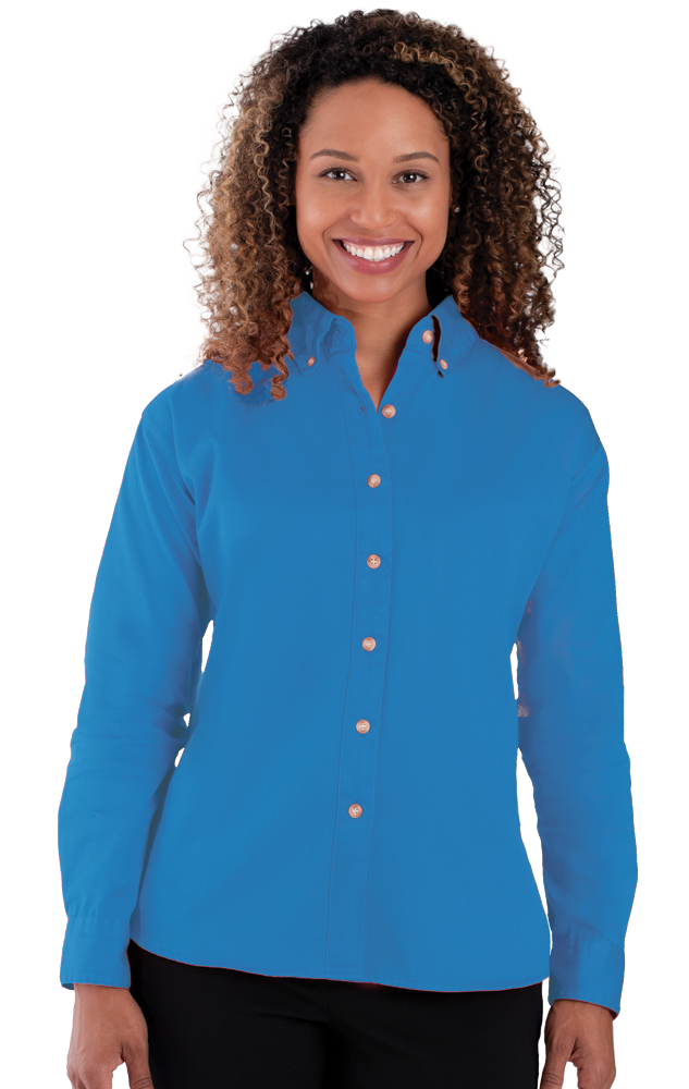 LADIES LONG SLEEVE 100% COTTON TWILL  -  TURQUOISE 2 EXTRA LARGE SOLID