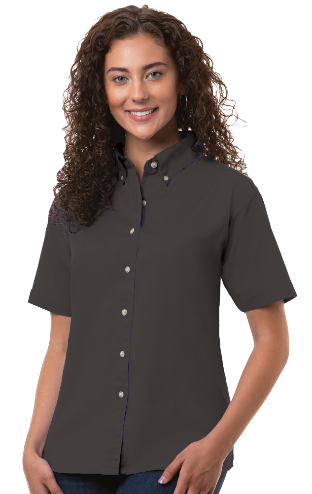 LADIES SHORT SLEEVE 100% COTTON TWILL  -  BLACK 2 EXTRA LARGE SOLID