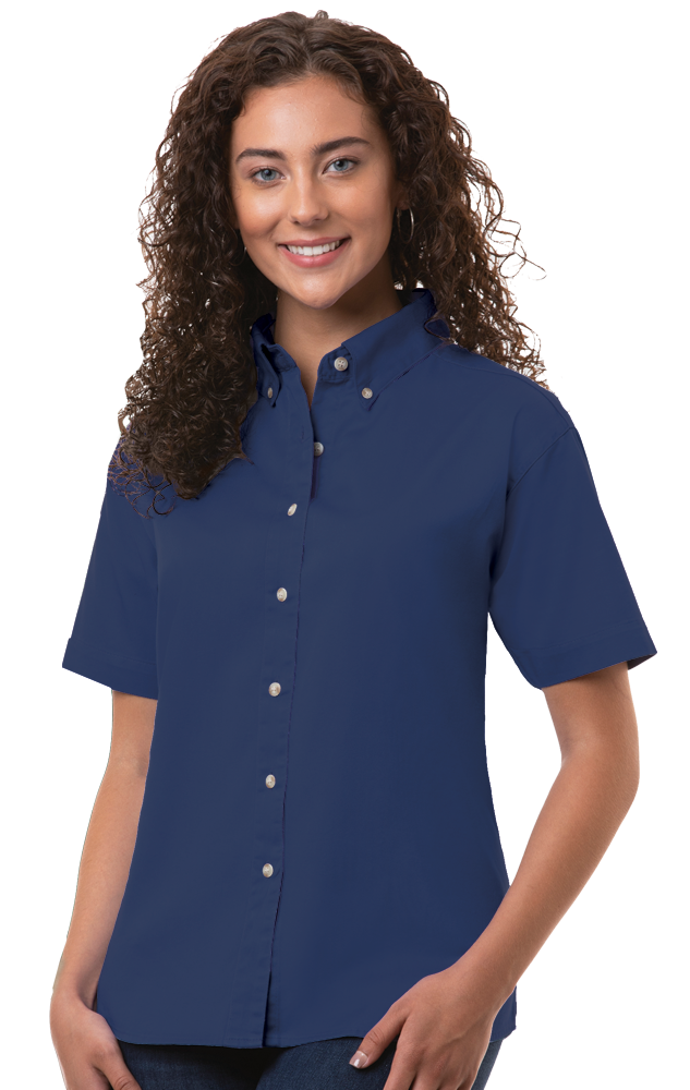 LADIES SHORT SLEEVE 100% COTTON TWILL  -  NAVY 2 EXTRA LARGE SOLID