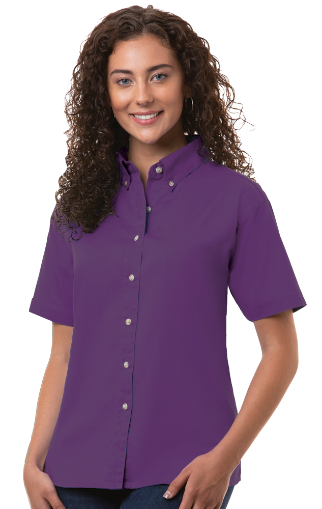 LADIES SHORT SLEEVE 100% COTTON TWILL  -  PURPLE 2 EXTRA LARGE SOLID