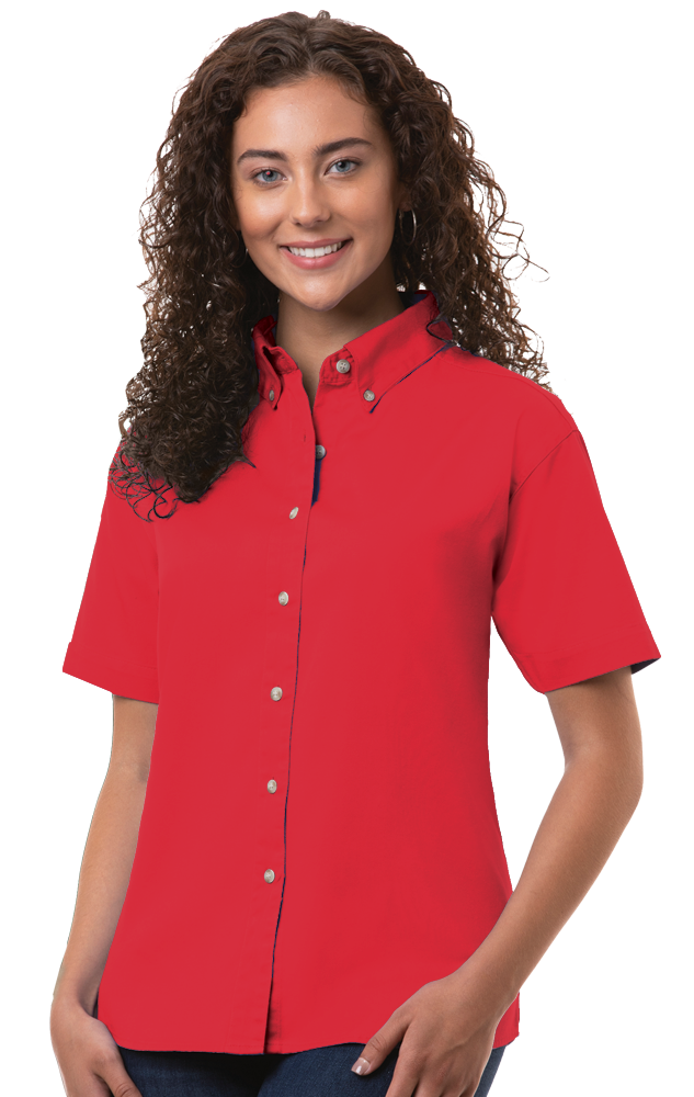 LADIES SHORT SLEEVE 100% COTTON TWILL  -  RED 2 EXTRA LARGE SOLID