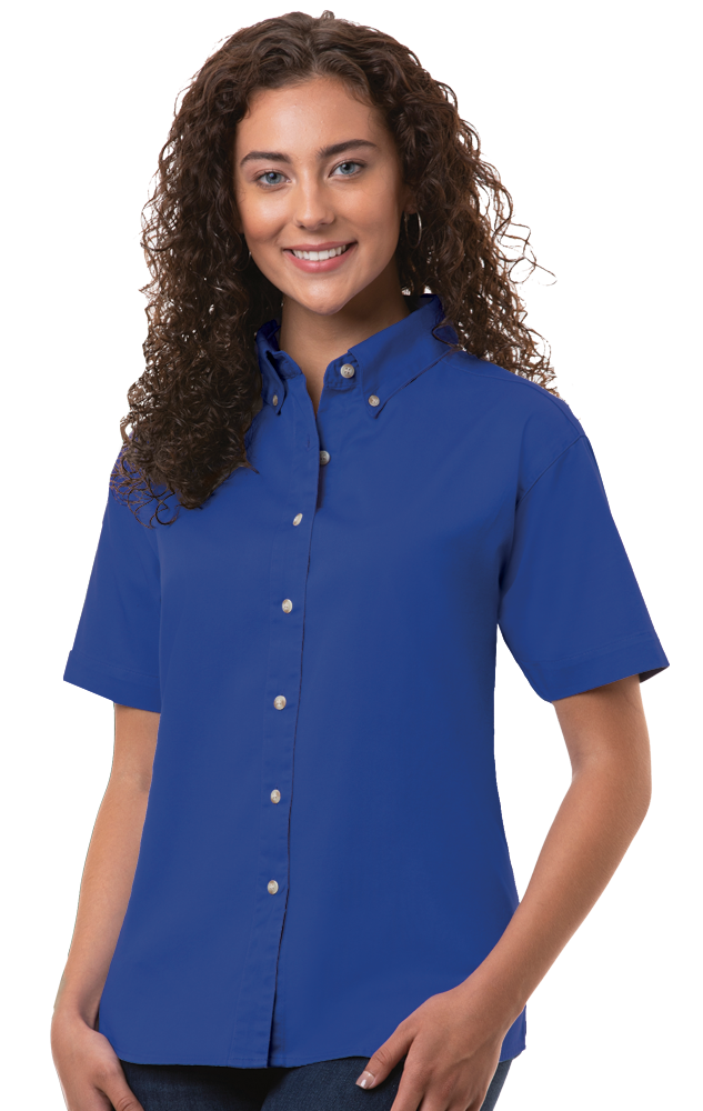 LADIES SHORT SLEEVE 100% COTTON TWILL  -  ROYAL 2 EXTRA LARGE SOLID