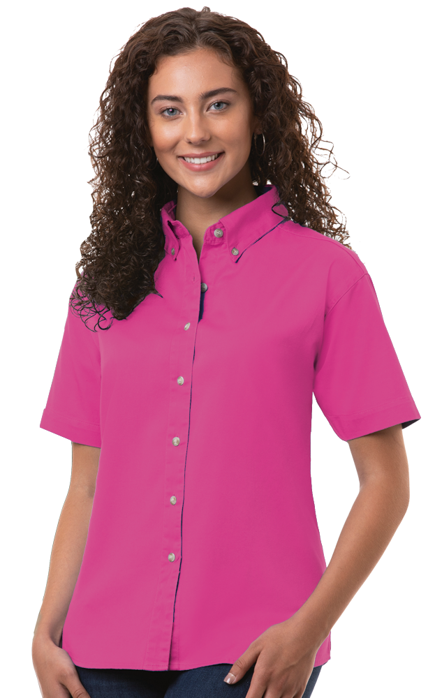 LADIES SHORT SLEEVE 100% COTTON TWILL  -  SANGRIA 2 EXTRA LARGE SOLID