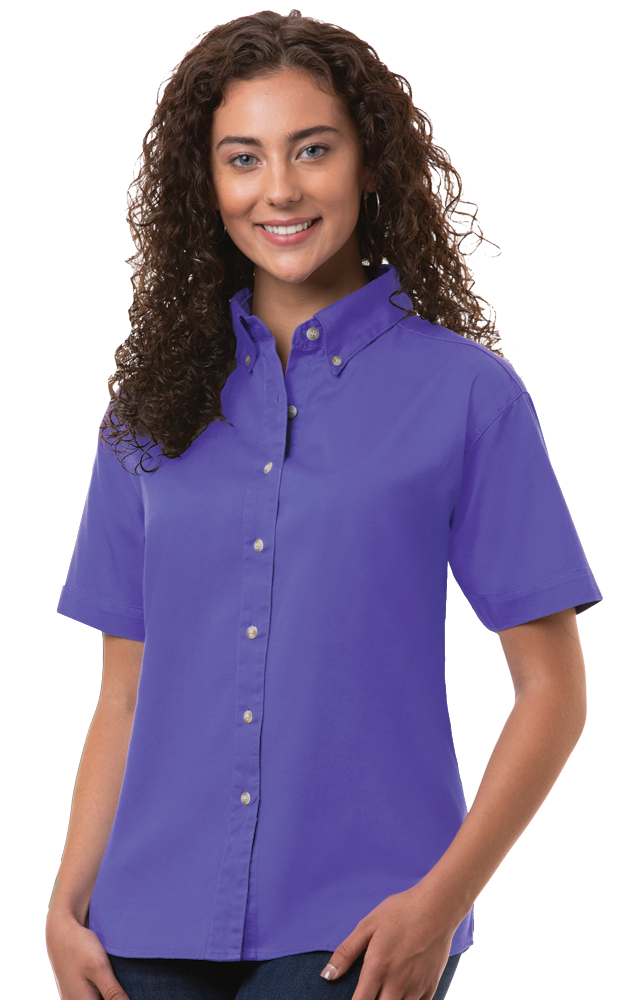 LADIES SHORT SLEEVE 100% COTTON TWILL  -  VIOLET 2 EXTRA LARGE SOLID