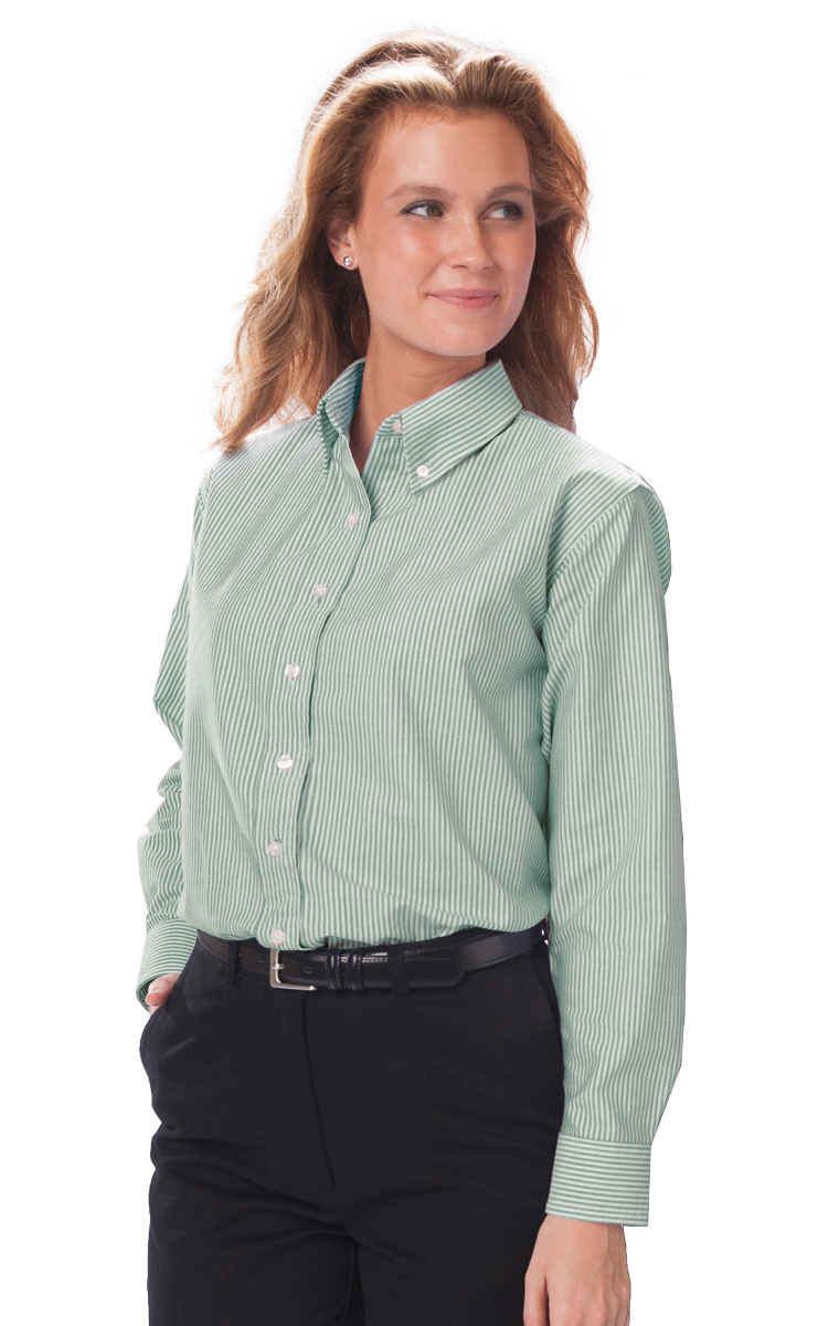 LADIES LONG SLEEVE OXFORD  -  GREEN STRIPE 2 EXTRA LARGE STRIPE