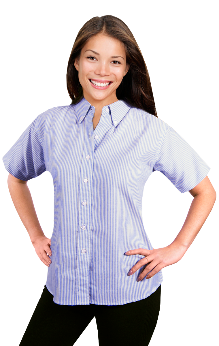 LADIES SHORT SLEEVE OXFORD  -  STRIPE 2 EXTRA LARGE SOLID