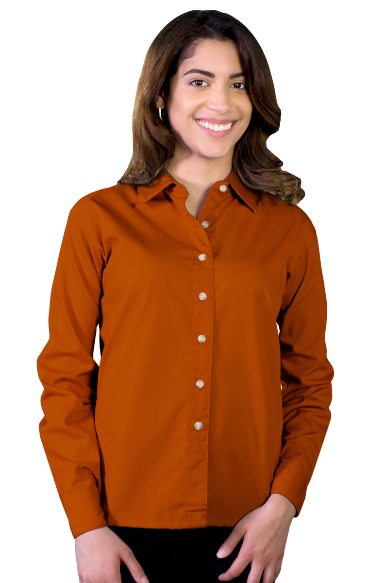 LADIES LONG SLEEVE EASY CARE POPLIN  -  BURNT ORANGE 2 EXTRA LARGE SOLID